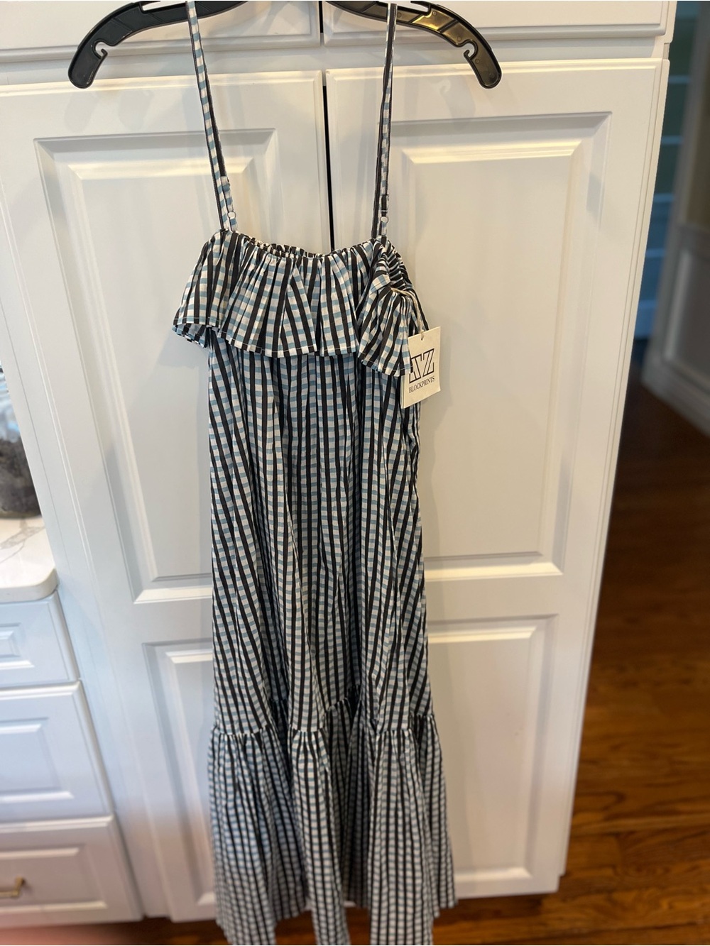 Gingham Ruffle Spaghetti-Strap Maxi Dress - Black & White